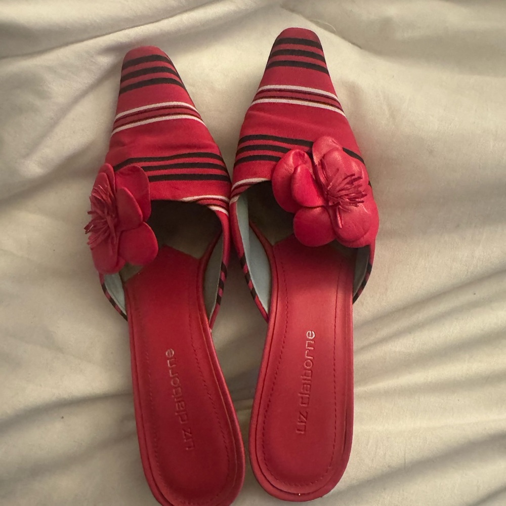 Liz Claiborne Pink and Black Striped Mules